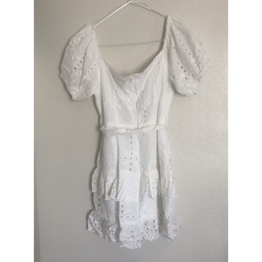 Luvalot Dress Eyelet Mini Puff Sleeves White Size 8 NWT